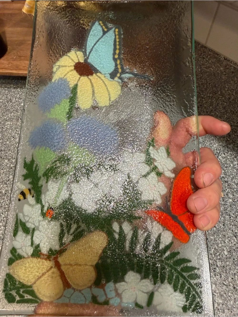 Decorative Glass Butterfly Floral Tray - Multicolor